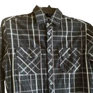 Raw State Premium Men’s Casual Button Down Shirt Black Checked Slim Fit Medium‎